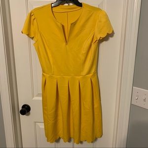 Sidefeel Women Cute V Neck Sweet Scallop Pleated Skater Dress